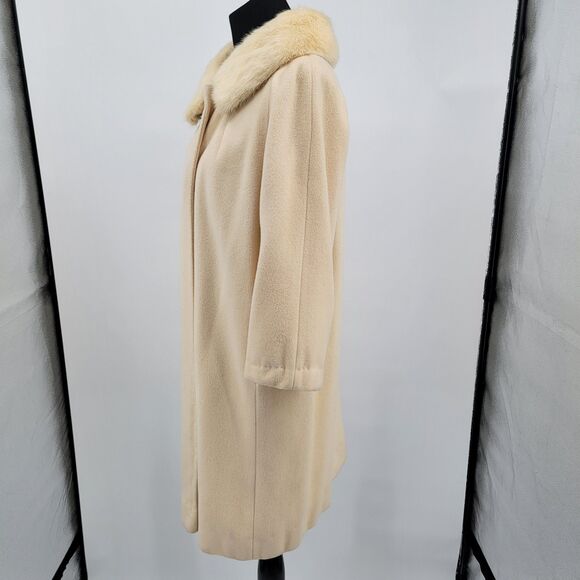 Metzger's Vintage 60's Womens Cream 100% Pure Cashmere Fur Trim Collar Cape Coat - Picture 2 of 15
